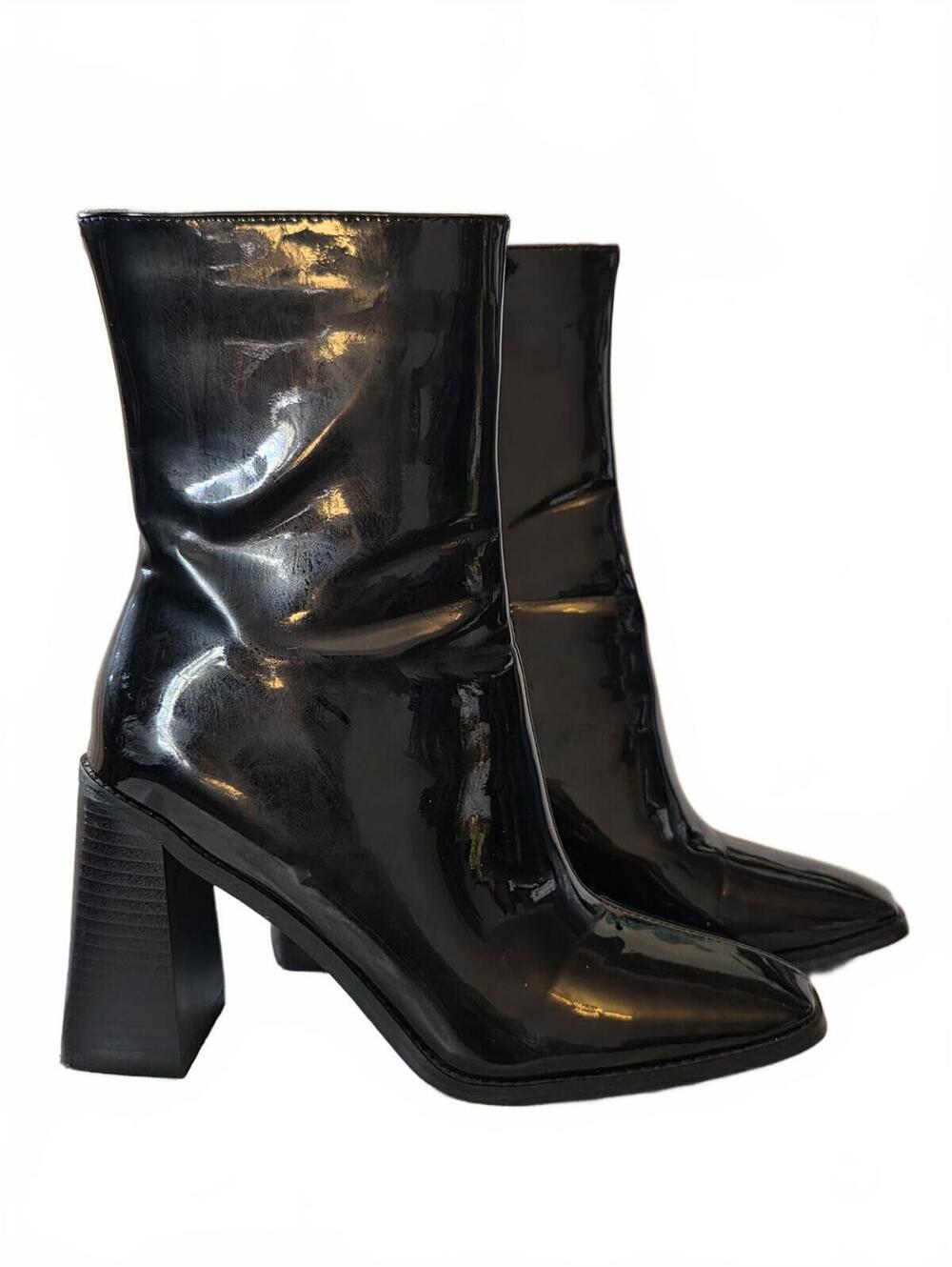 Azalea Wang Belle Black Patent Leather Ankle Boots Sz 7.5